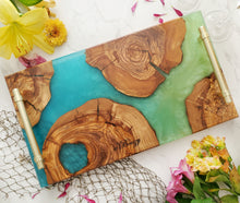 Load image into Gallery viewer, Tropical Lagoon Olive Wood Island Serving Tray
