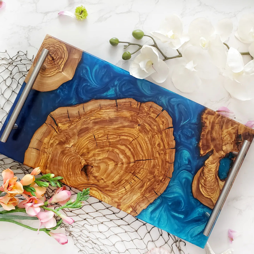 Tropical Olive Wood Island Serving Tray